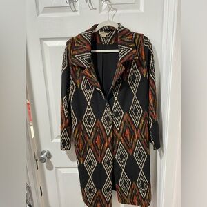 Anama women’s long blazer jacket, size L, tribal design colorful, good condition